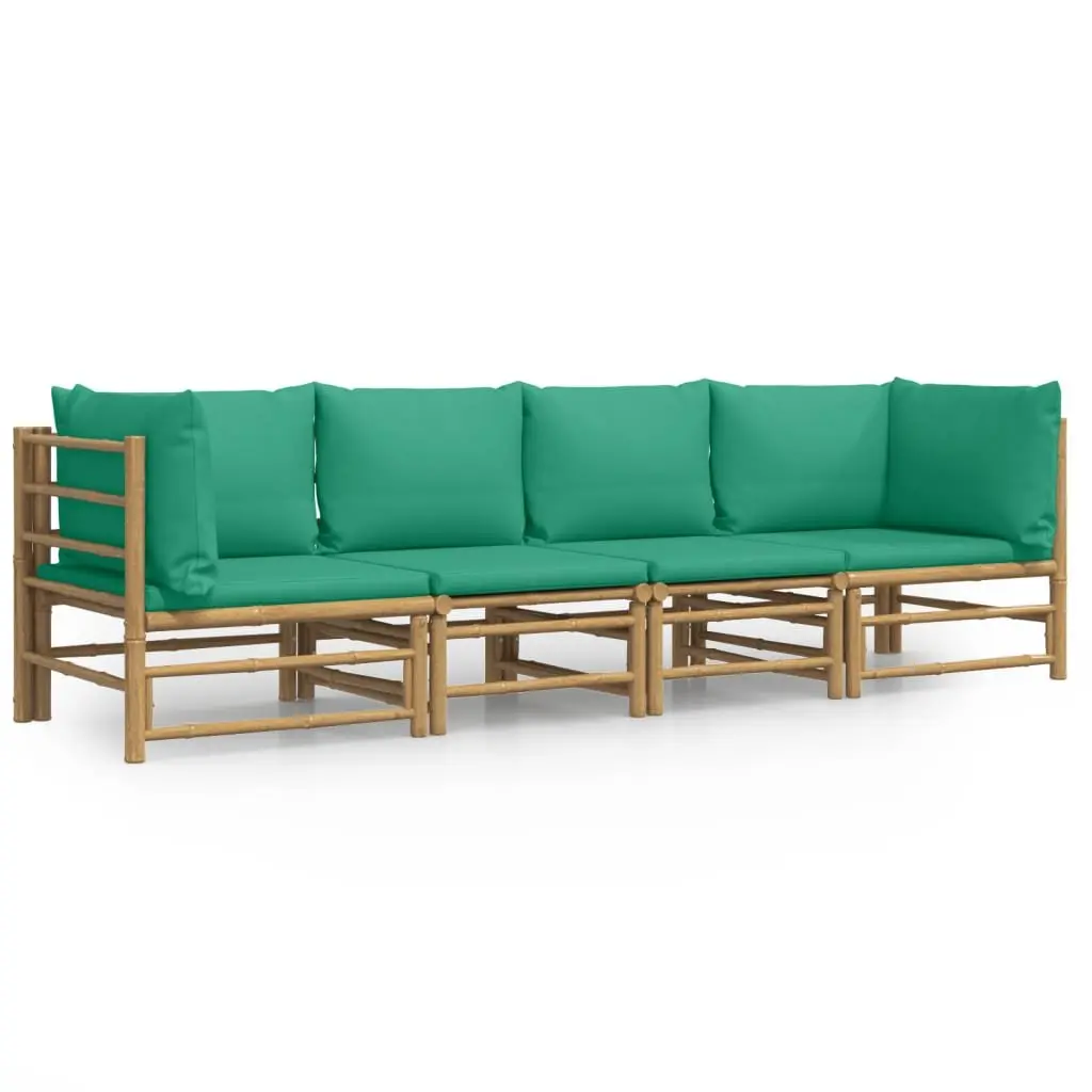 Outdoor Modular Lounge Set Brown Bamboo 4 Piece with Cushions