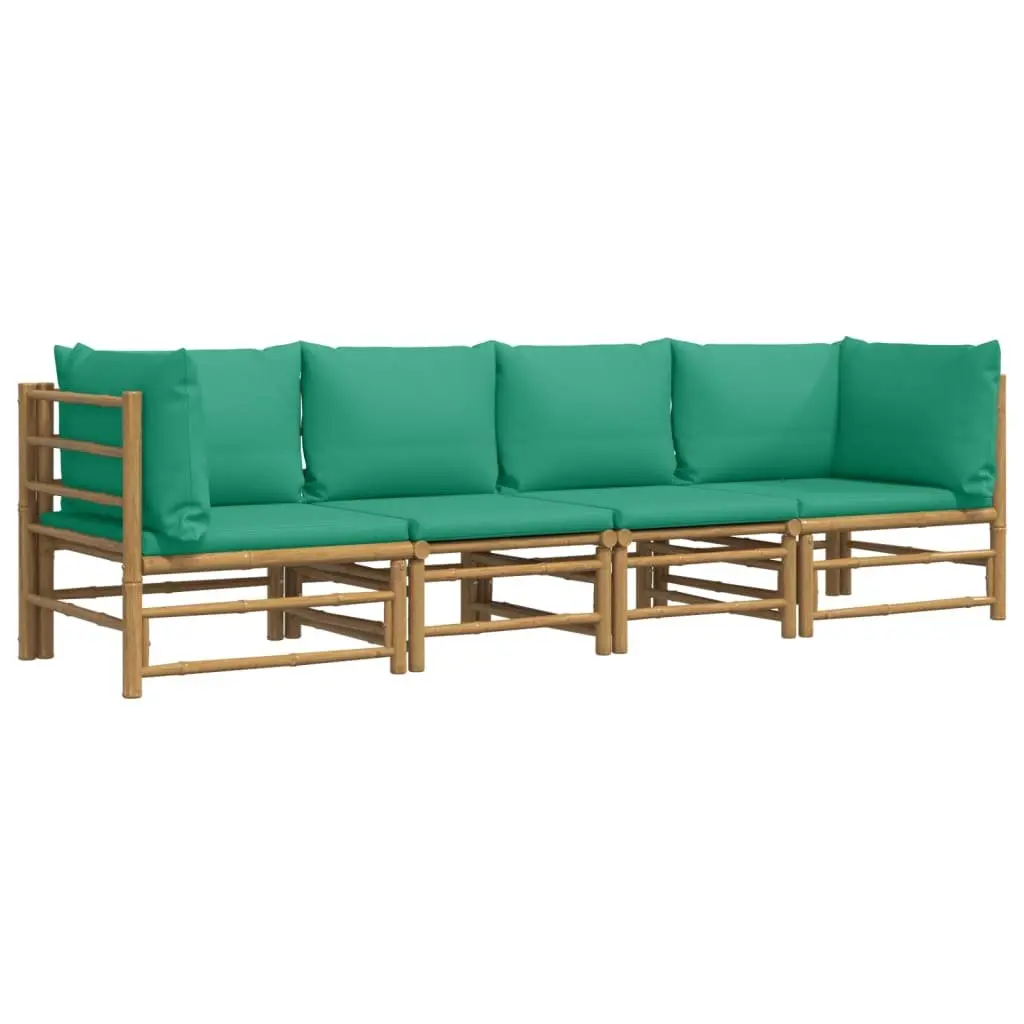 Outdoor Modular Lounge Set Brown Bamboo 4 Piece with Cushions