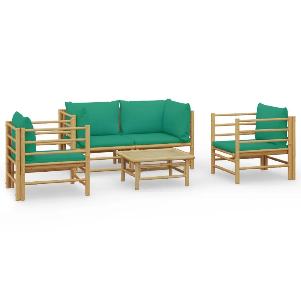 Bamboo Garden Lounge Set 5 Piece Outdoor Furniture with Cushions Brown