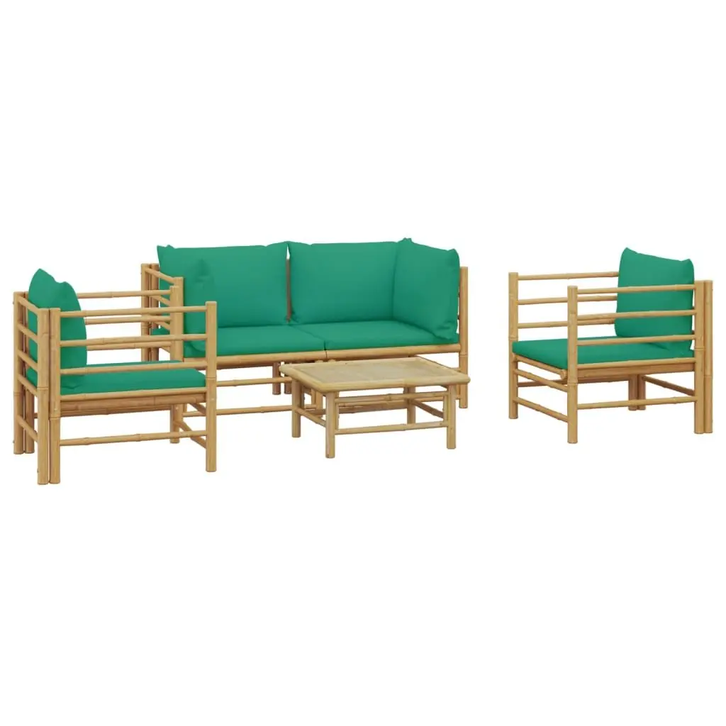 Bamboo Garden Lounge Set 5 Piece Outdoor Furniture with Cushions Brown