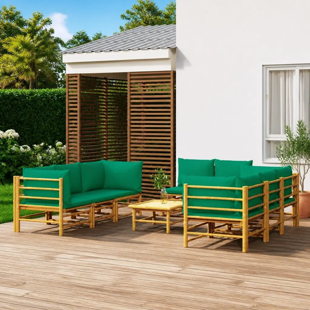 9 Piece Garden Lounge Set Modular Outdoor Furniture Bamboo Patio Seating with Cushions