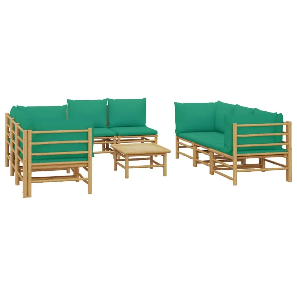 9 Piece Garden Lounge Set Modular Outdoor Furniture Bamboo Patio Seating with Cushions