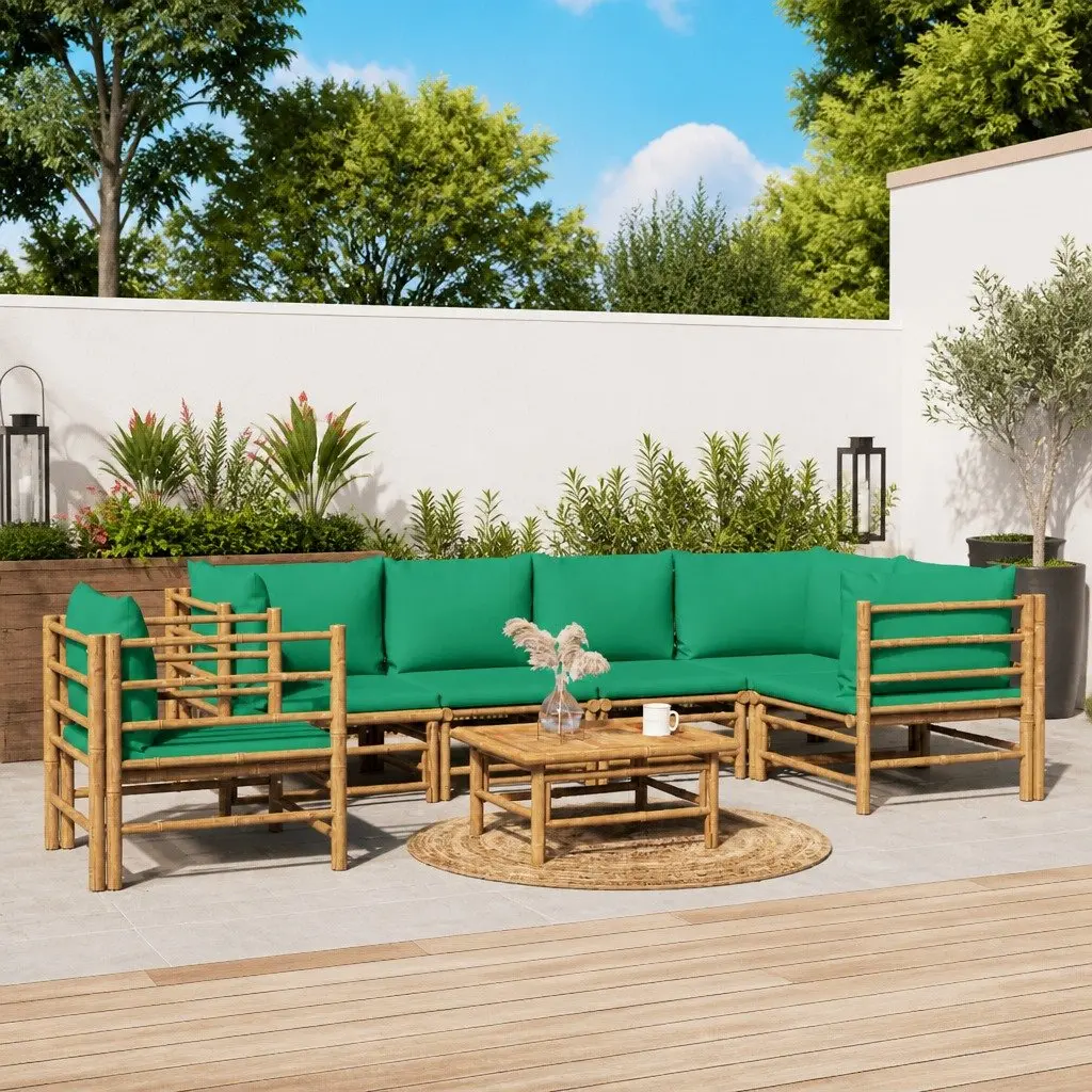 7 Piece Garden Lounge Set Bamboo Outdoor Furniture Modular Patio Sofa with Cushions