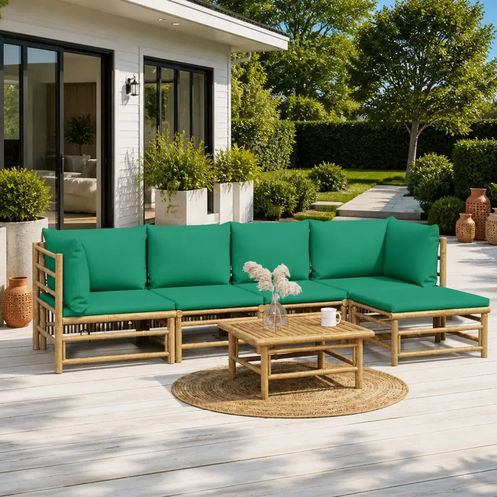 Garden Lounge Set 6 Piece Outdoor Furniture Bamboo Patio Sofa with Cushions