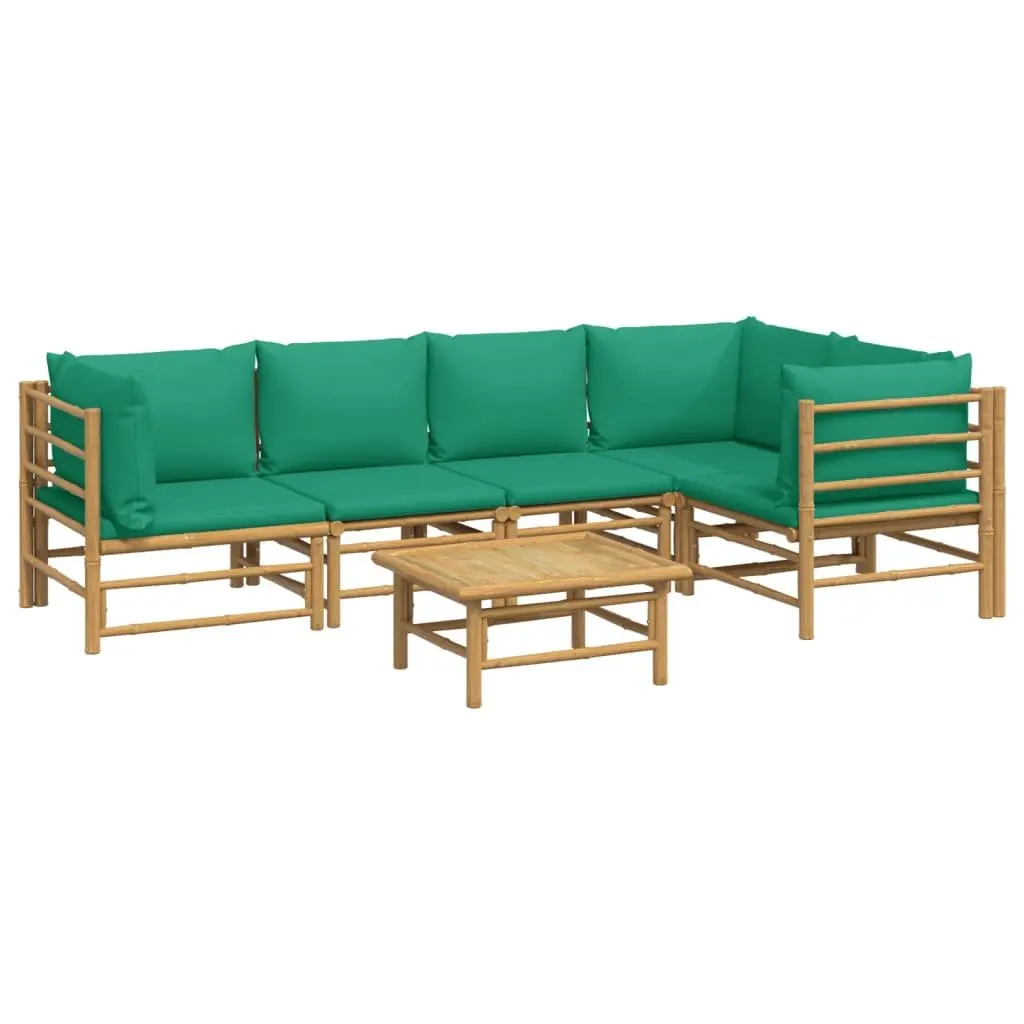 6 Piece Bamboo Garden Lounge Set Outdoor Furniture Modular Sofa with Cushions