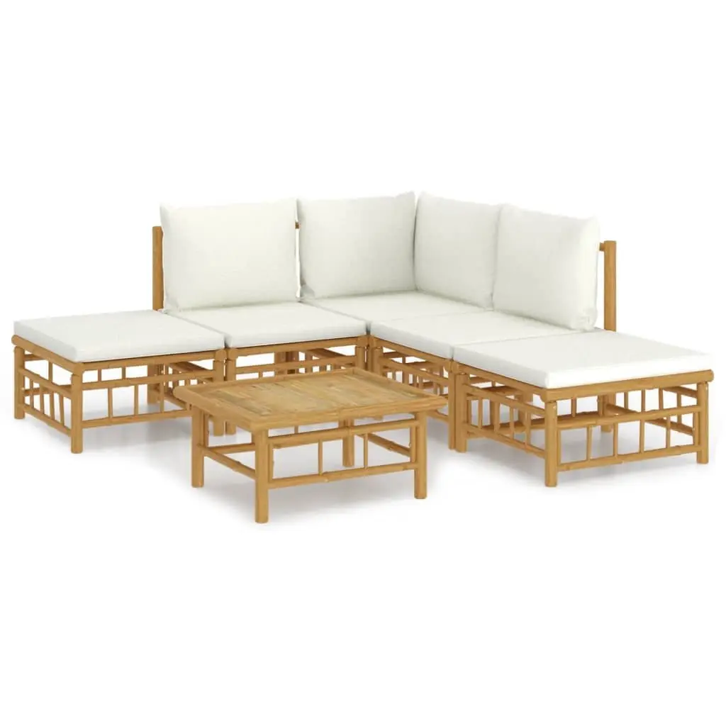 Bamboo Garden Lounge Set 6 Piece Modular Outdoor Furniture with Cushions Brown