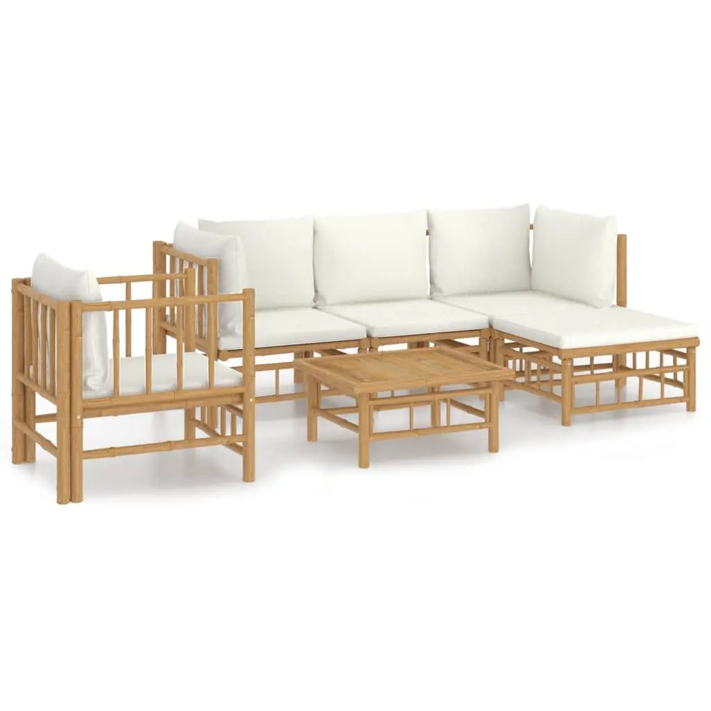 Garden Lounge Set Modular Bamboo Frame 6 Piece Outdoor Furniture with Cushions