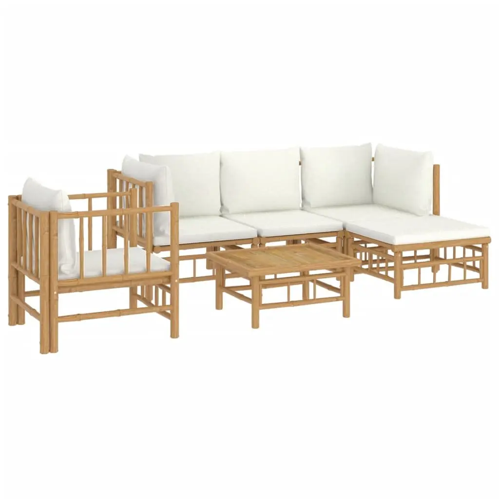 Garden Lounge Set Modular Bamboo Frame 6 Piece Outdoor Furniture with Cushions