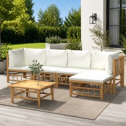 Garden Lounge Set 6 Piece Outdoor Furniture Bamboo Modular Sectional with