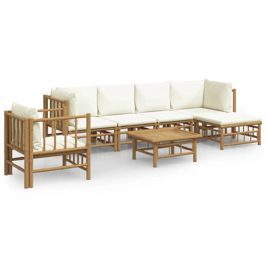 7 Piece Garden Lounge Set Bamboo Outdoor Furniture with Cream Cushions