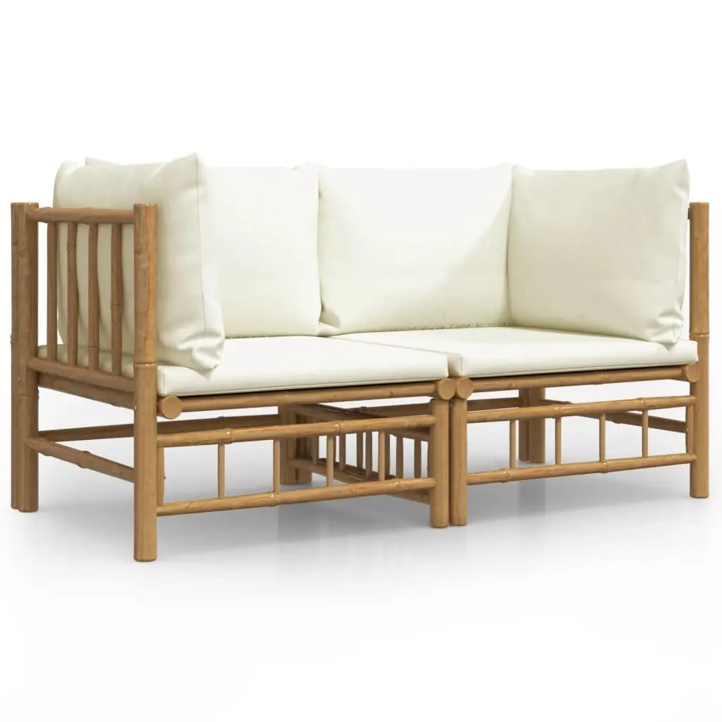 Bamboo Garden Corner Sofa Set 2 Pieces Outdoor Furniture with Cushions