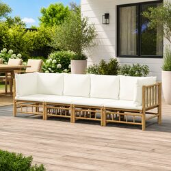 Explore Comfort with a 4 Piece Bamboo Garden Lounge Set and Cream Cushions