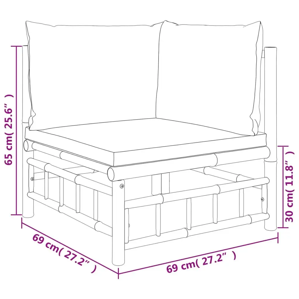 7 Piece Garden Lounge Set Outdoor Bamboo Furniture with Cream White Cushions