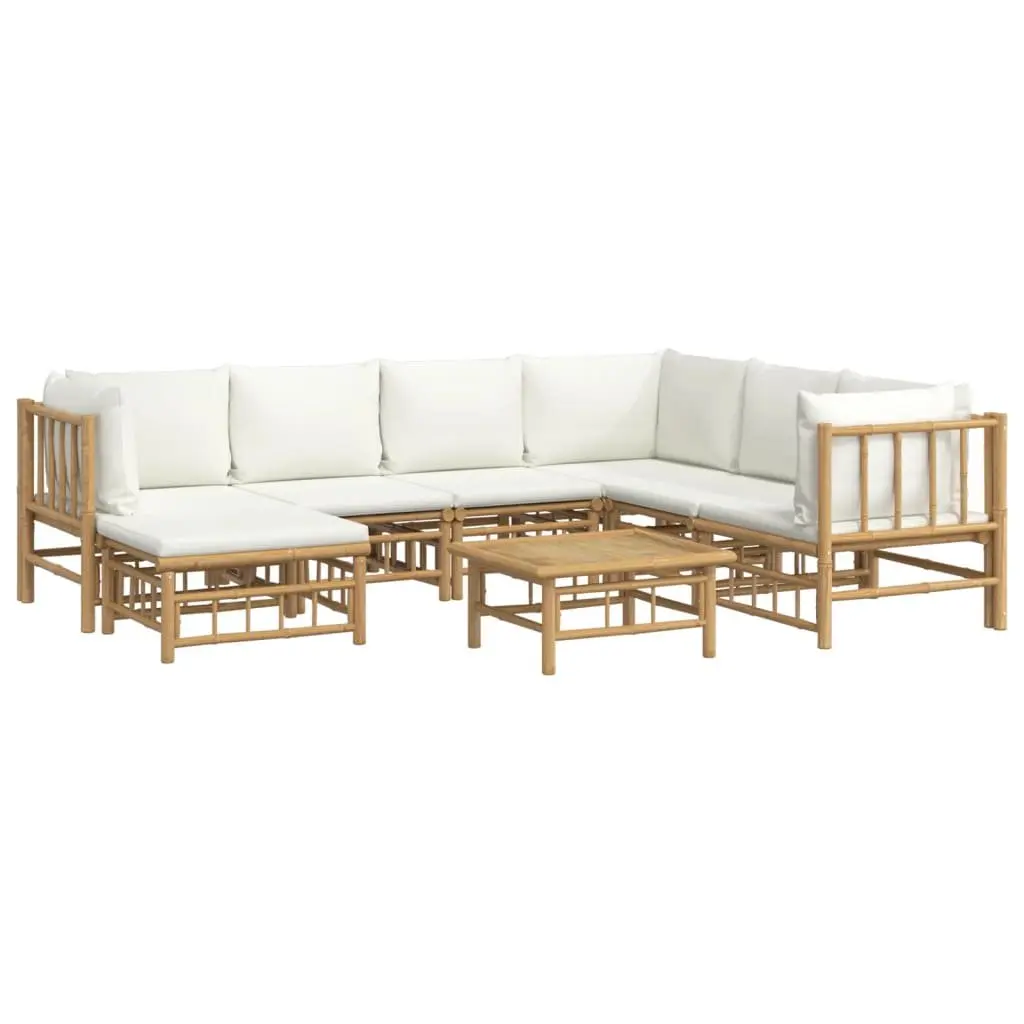 8 Piece Bamboo Garden Lounge Set Outdoor Furniture with Cream Cushions Brown
