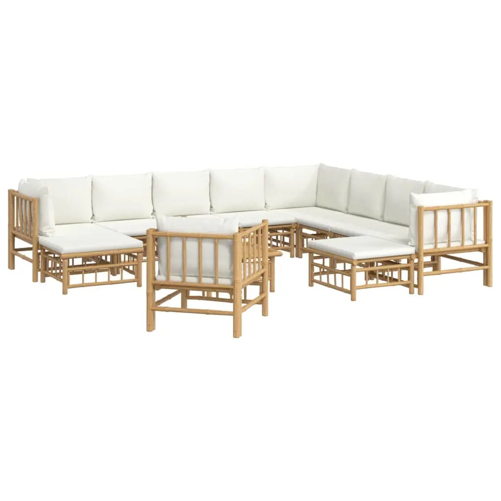 Garden Lounge Set Modular Bamboo 12 Piece Outdoor Furniture with Cushions Brown