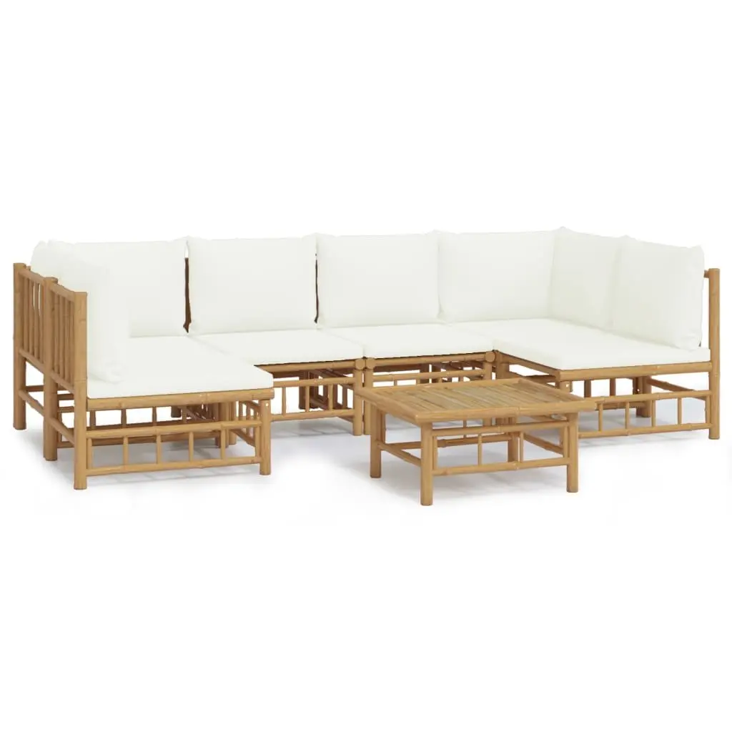 7 Piece Bamboo Garden Lounge Set Outdoor Furniture Cream White Cushions