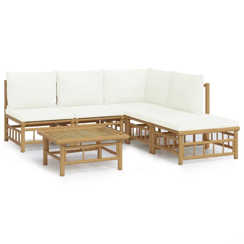 6 Piece Garden Lounge Set Outdoor Furniture Bamboo with Cream Cushions Patio