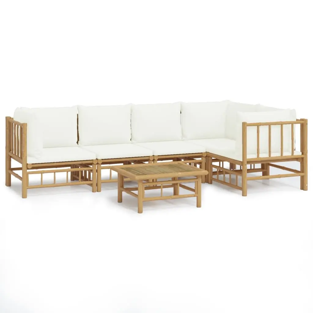 Modular Bamboo Outdoor Lounge Set with Cream Cushions 6 Piece Garden Furniture