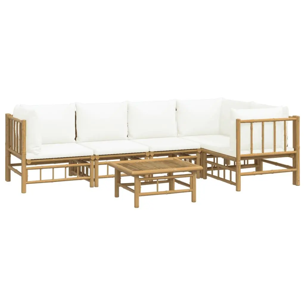 Modular Bamboo Outdoor Lounge Set with Cream Cushions 6 Piece Garden Furniture