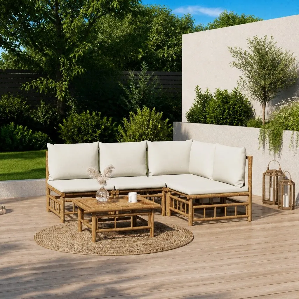 5 Piece Garden Lounge Set Bamboo Sofa with Cushions