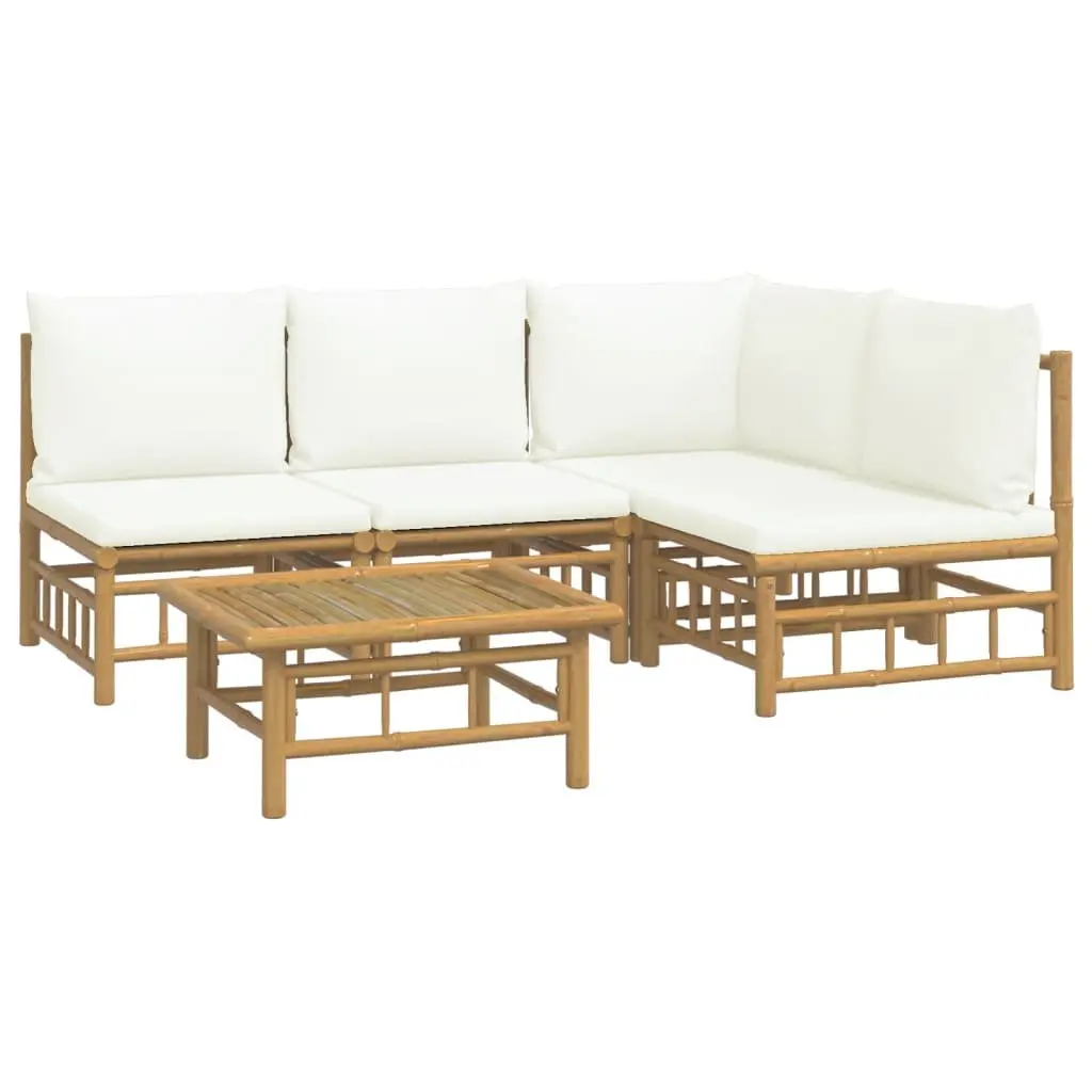 5 Piece Garden Lounge Set Bamboo Sofa with Cushions