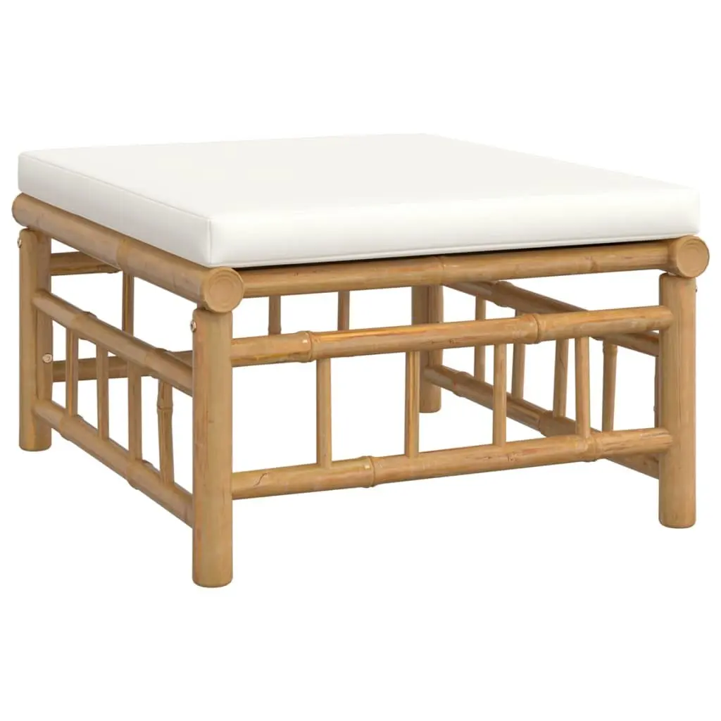 3 Piece Bamboo Garden Lounge Set Outdoor Furniture with Cream Cushions Brown