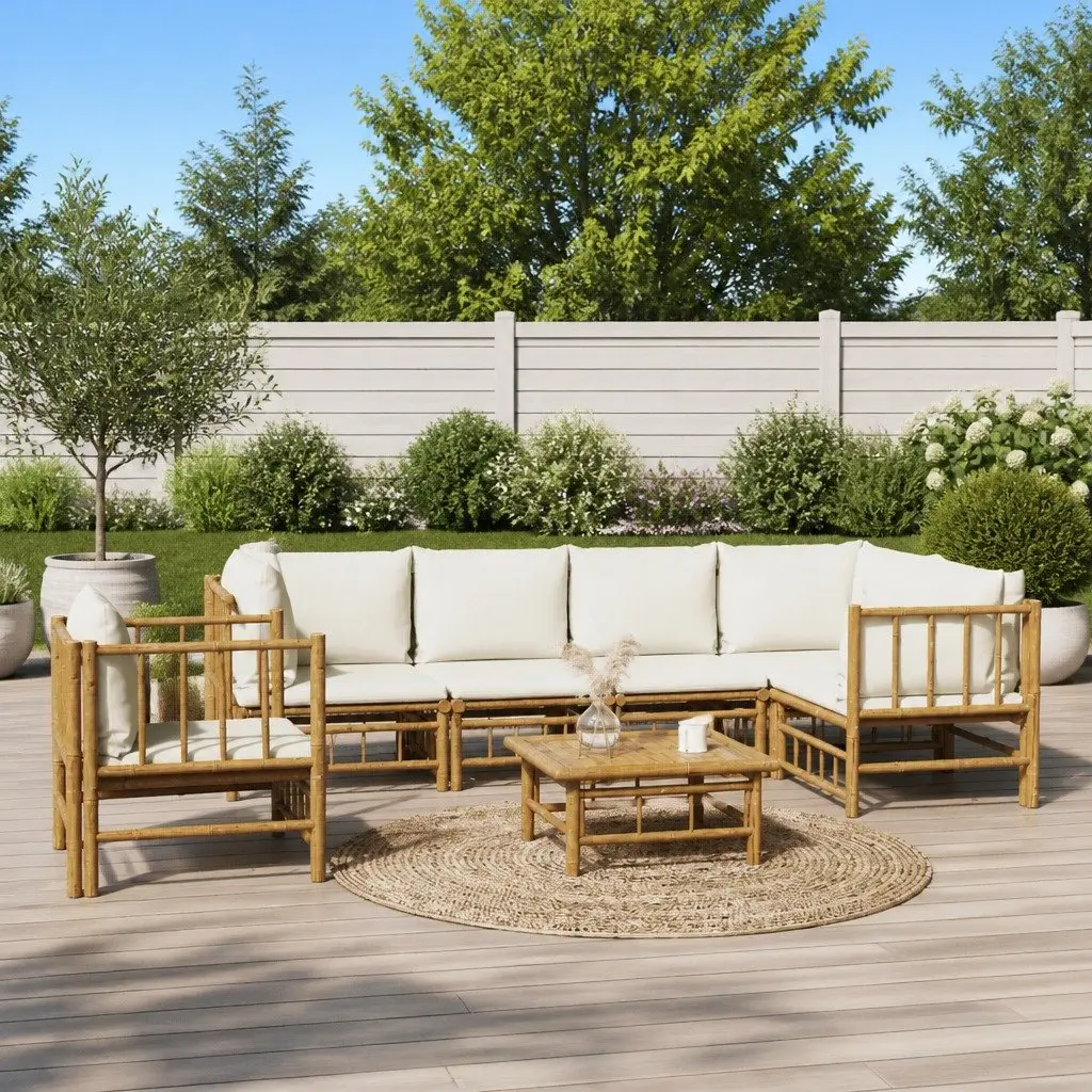 7 Piece Garden Lounge Set Bamboo Modular Sofa with Cushions