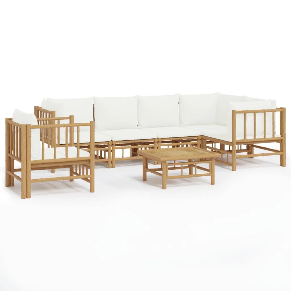7 Piece Garden Lounge Set Bamboo Modular Sofa with Cushions