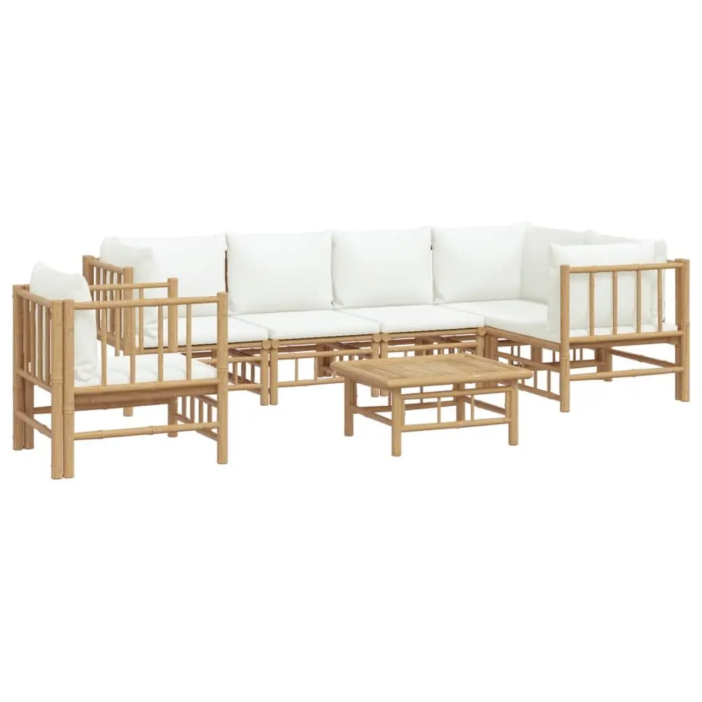 7 Piece Garden Lounge Set Bamboo Modular Sofa with Cushions