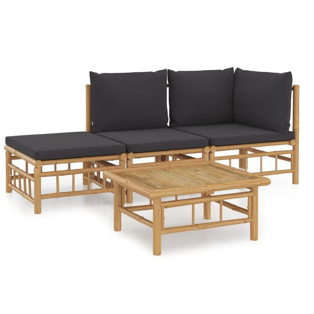 Outdoor Garden Lounge Set 4 Piece Bamboo Furniture with Cushions Patio Sofa