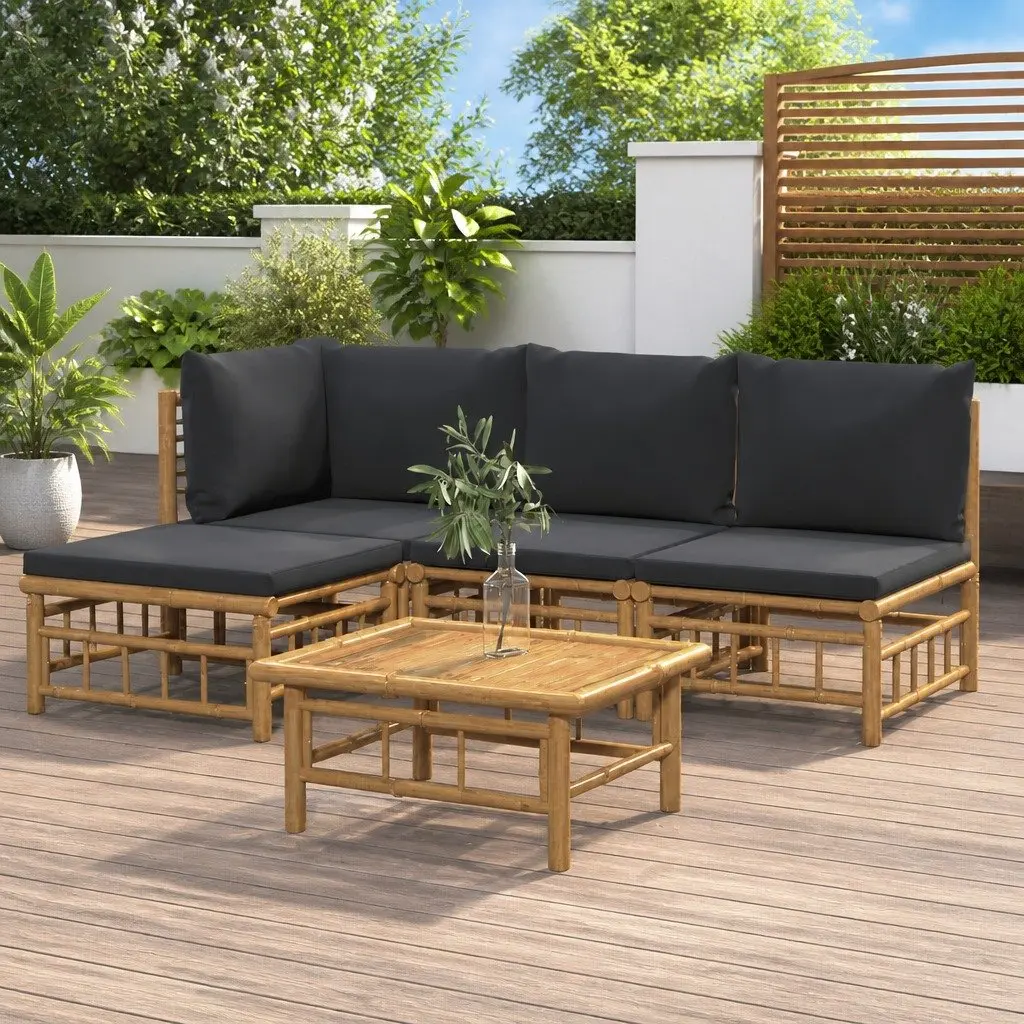 Bamboo Garden Lounge Set Modular Outdoor Furniture 5 Piece Brown