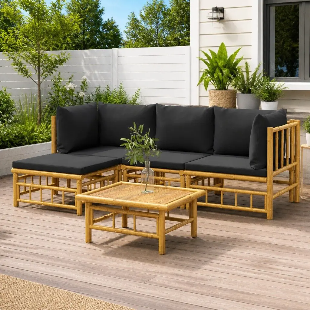 Bamboo Garden Lounge Set 5 Piece Outdoor Furniture with Cushions Brown