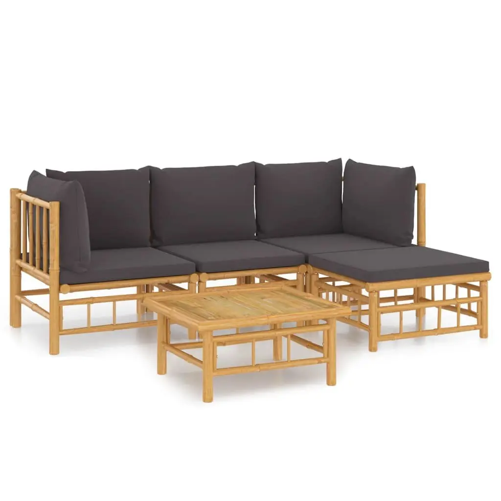 Bamboo Garden Lounge Set 5 Piece Outdoor Furniture with Cushions Brown