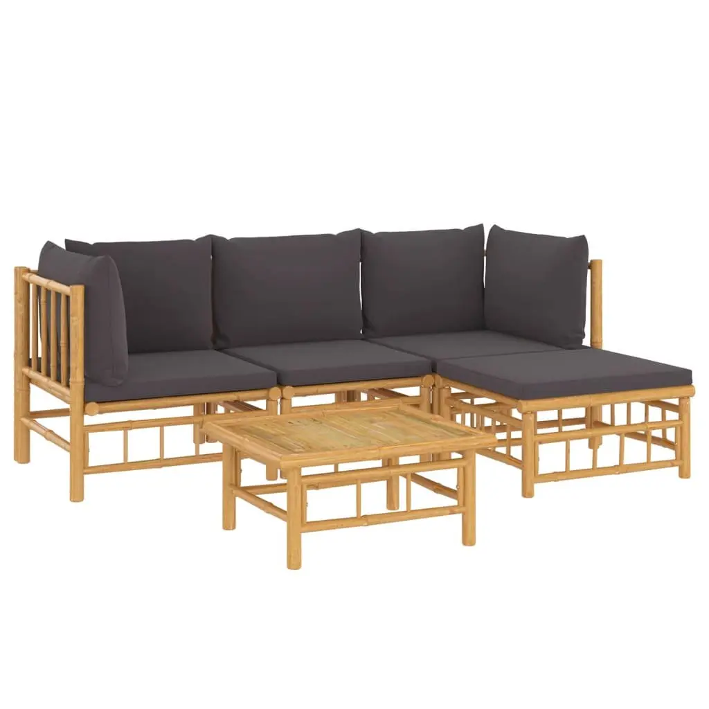 Bamboo Garden Lounge Set 5 Piece Outdoor Furniture with Cushions Brown