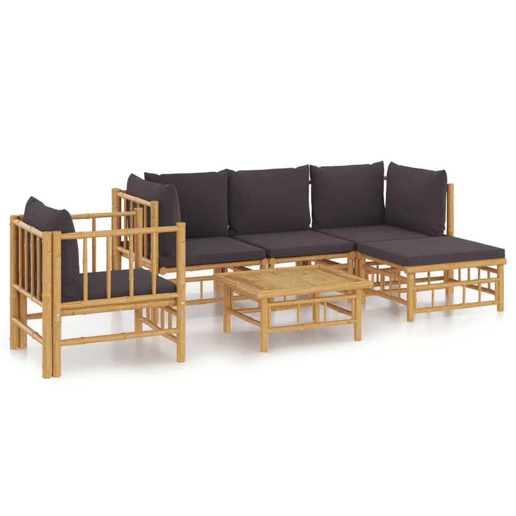 Bamboo Garden Lounge Set 6 Piece Outdoor Furniture with Cushions Brown