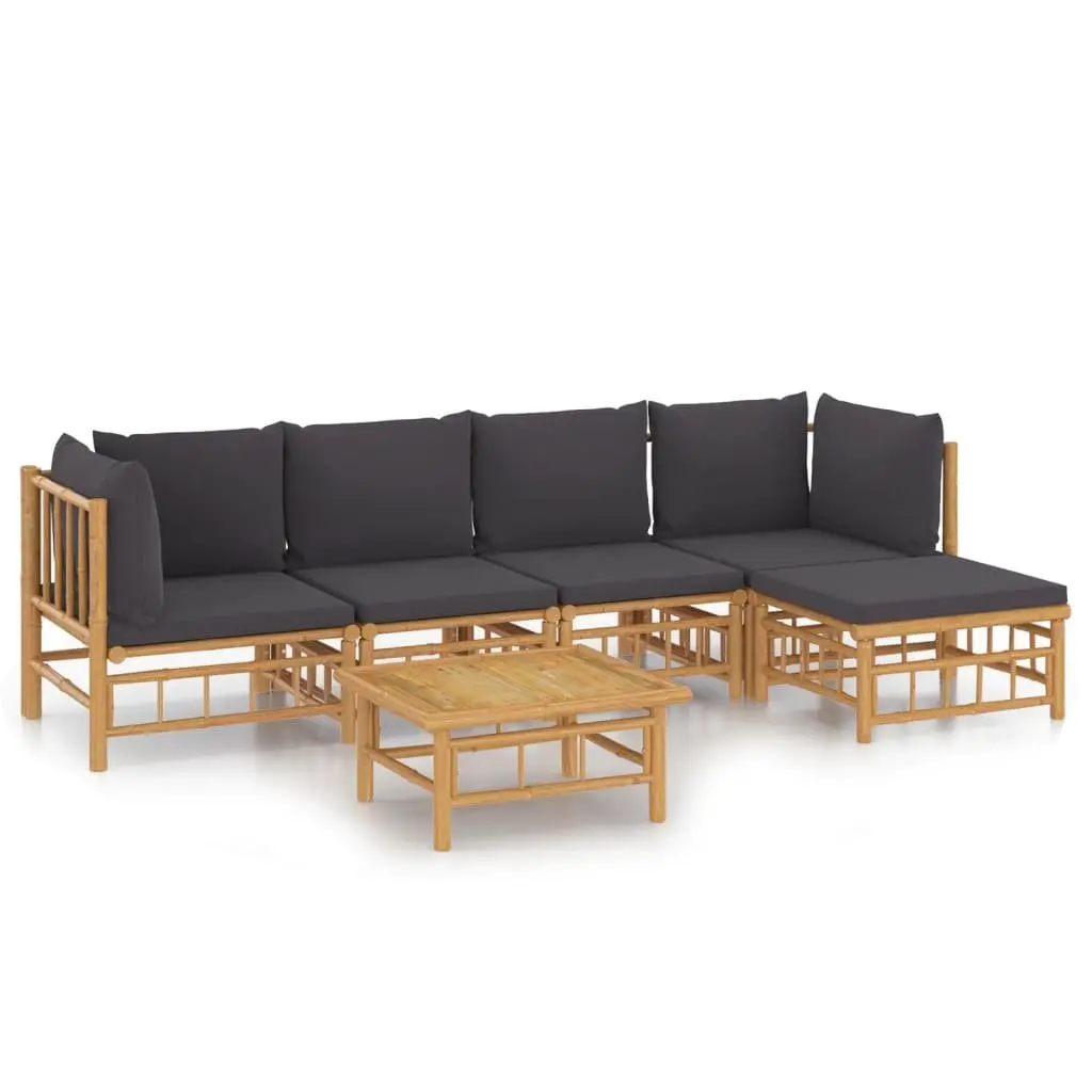 Garden Lounge Set 6 Piece Bamboo Outdoor Furniture with Cushions Patio Seating
