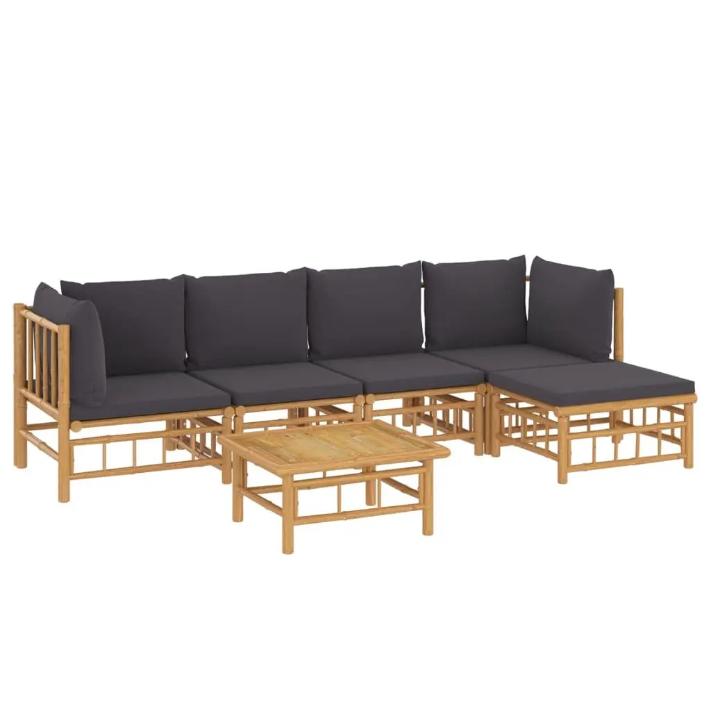 Garden Lounge Set 6 Piece Bamboo Outdoor Furniture with Cushions Patio Seating