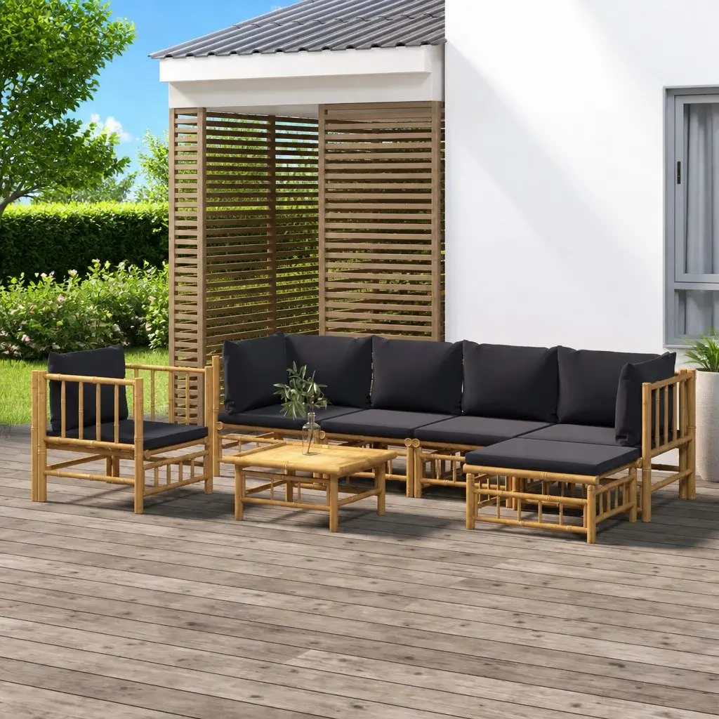 7 Piece Garden Lounge Set Bamboo Sofa with Cushions Table