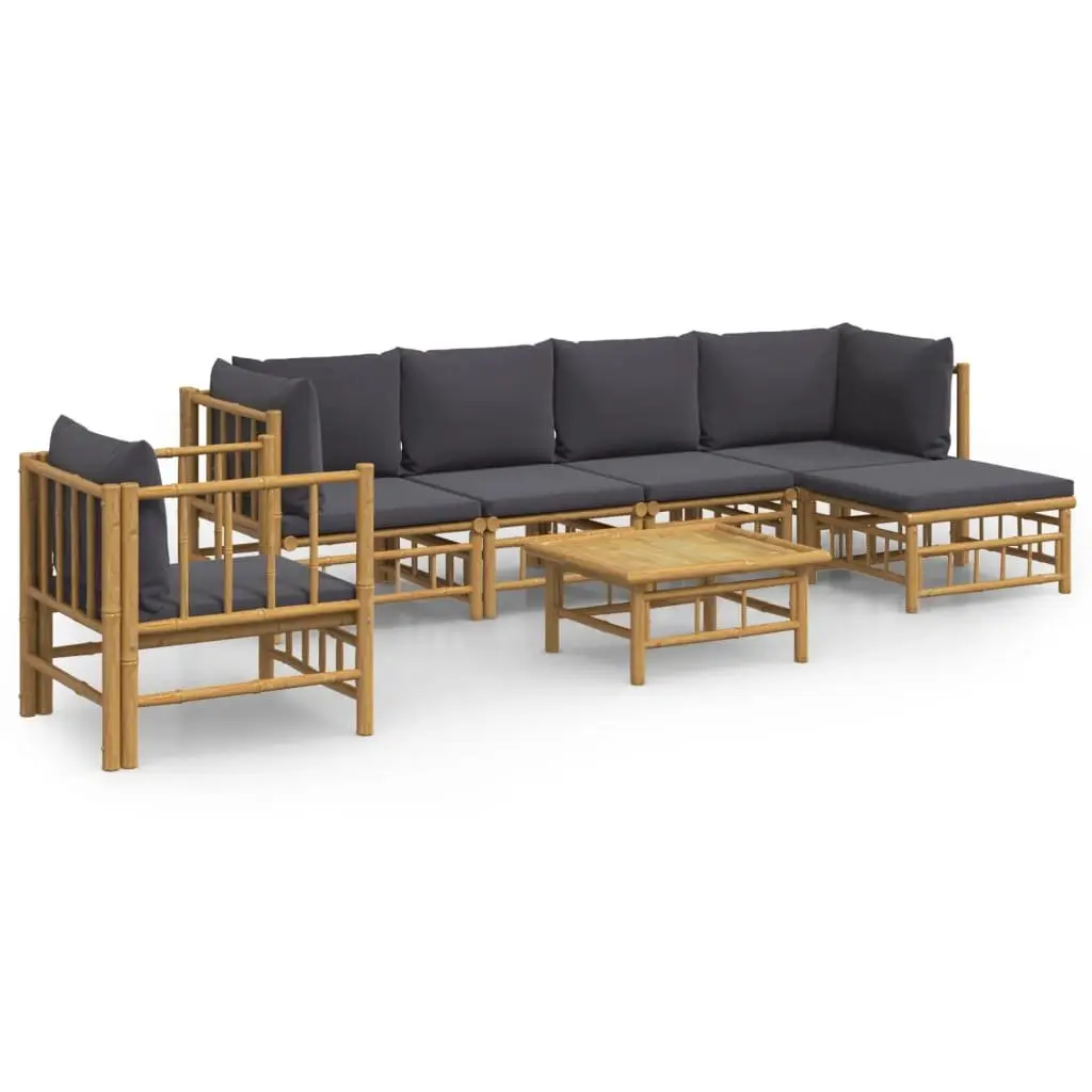 7 Piece Garden Lounge Set Bamboo Sofa with Cushions Table