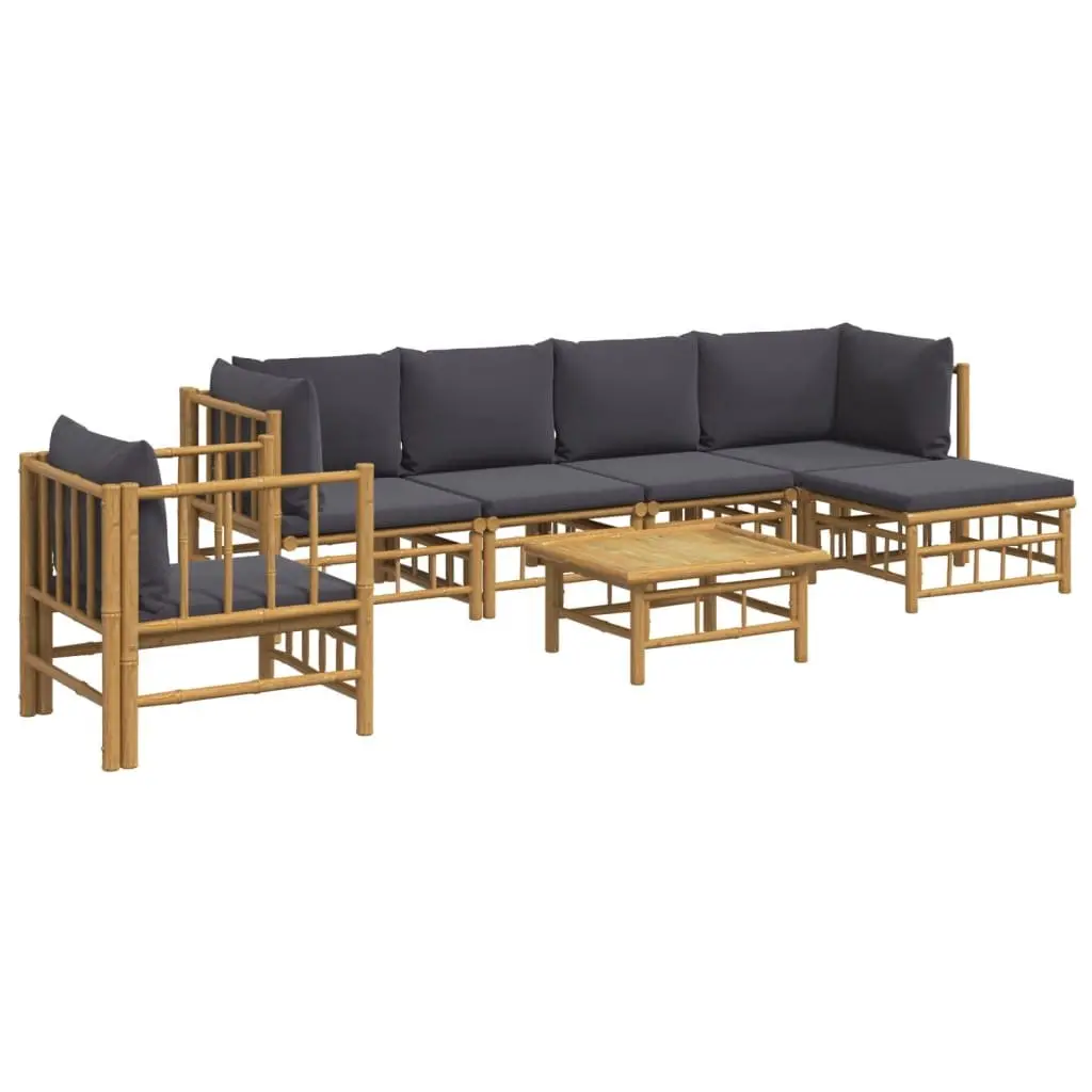 7 Piece Garden Lounge Set Bamboo Sofa with Cushions Table
