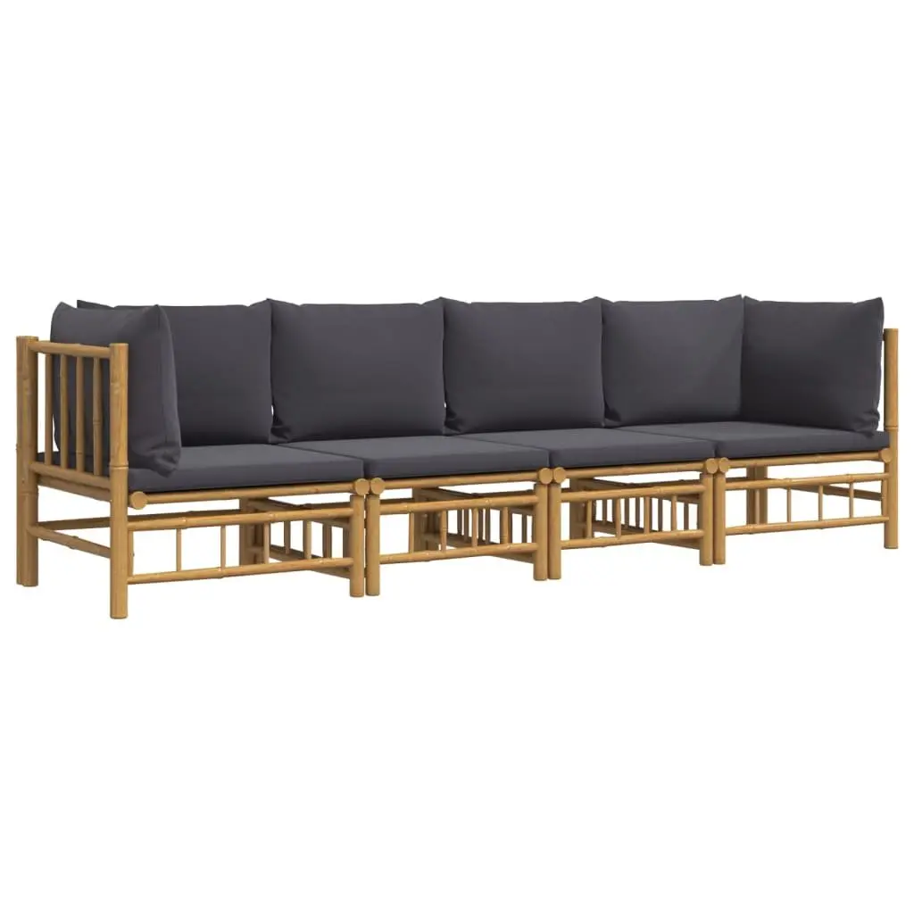 Bamboo Garden Lounge Set 4 Piece Outdoor Furniture with Cushions Brown