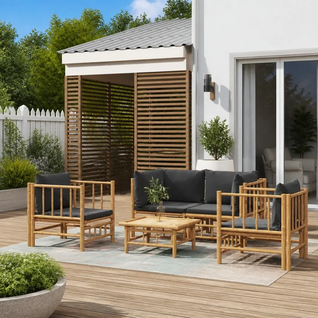 5 Piece Garden Lounge Set Bamboo Outdoor Furniture with Cushions