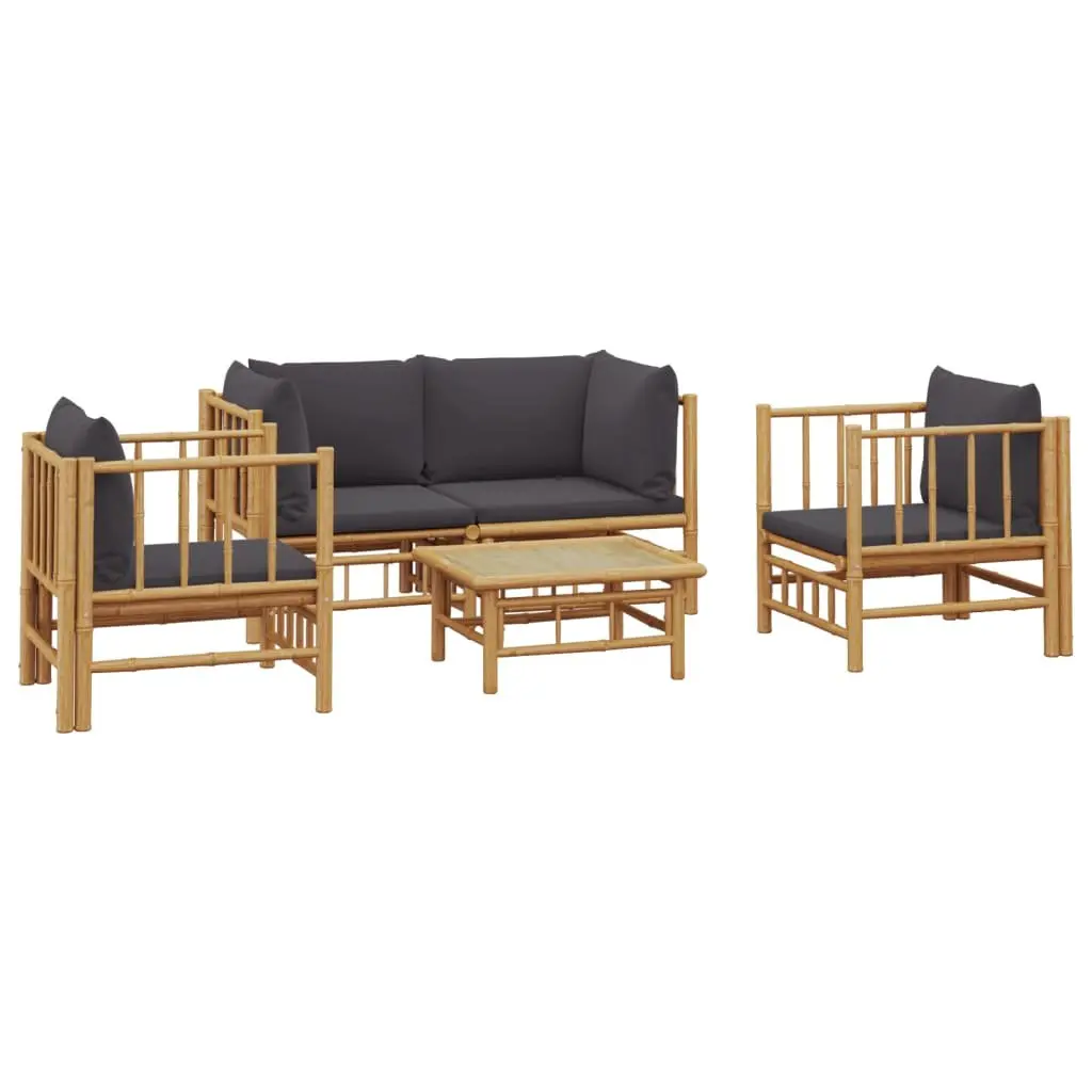 5 Piece Garden Lounge Set Bamboo Outdoor Furniture with Cushions