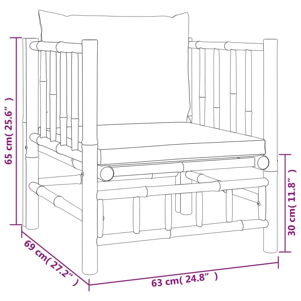 5 Piece Garden Lounge Set Bamboo Outdoor Furniture with Cushions