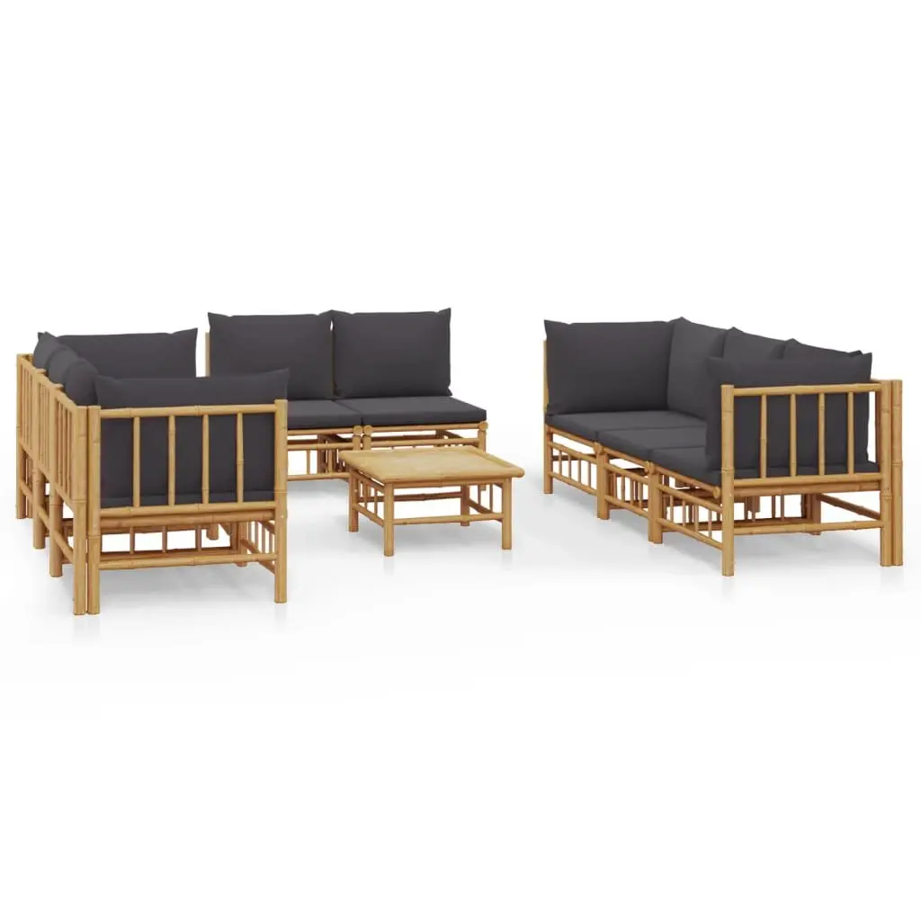 Garden Lounge Set 9 Piece Bamboo Outdoor Furniture with Cushions Dark Grey