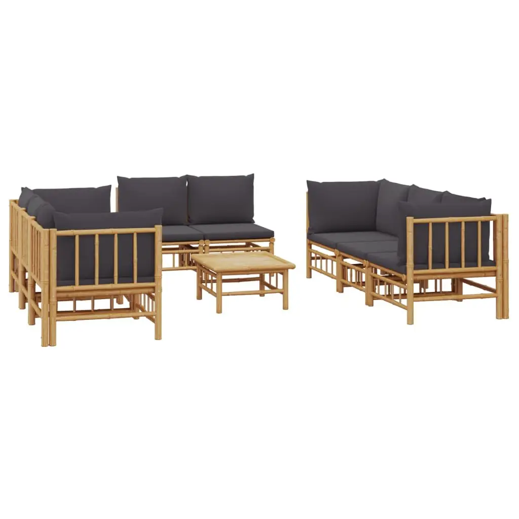 Garden Lounge Set 9 Piece Bamboo Outdoor Furniture with Cushions Dark Grey