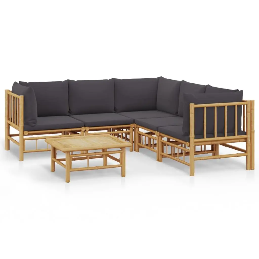 Bamboo Garden Lounge Set 6 Pieces Outdoor Furniture with Cushions Brown