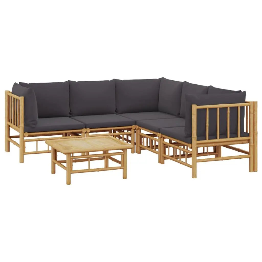 Bamboo Garden Lounge Set 6 Pieces Outdoor Furniture with Cushions Brown