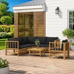 Charming 7-Piece Bamboo Lounge Set with Dark Grey Cushions
