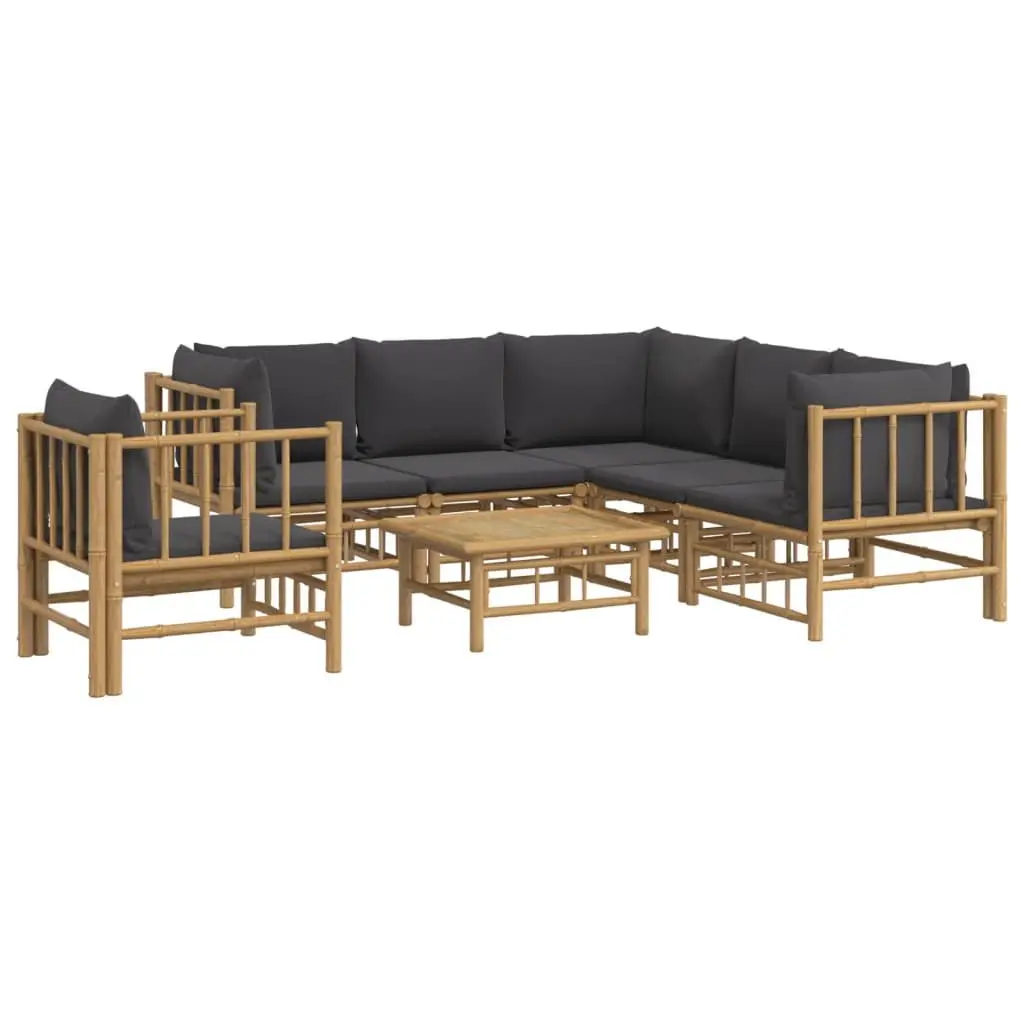 7 Piece Garden Lounge Set Bamboo Outdoor Furniture with Cushions Brown